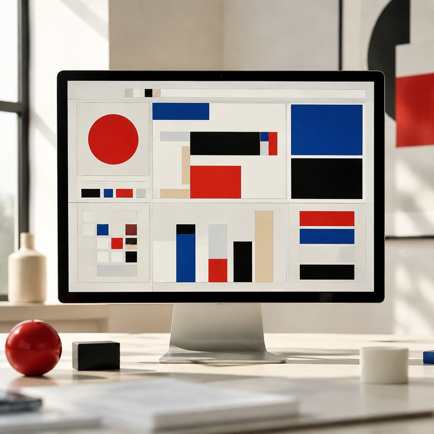 Écran affichant un tableau de bord abstrait de rectangles colorés, illisible